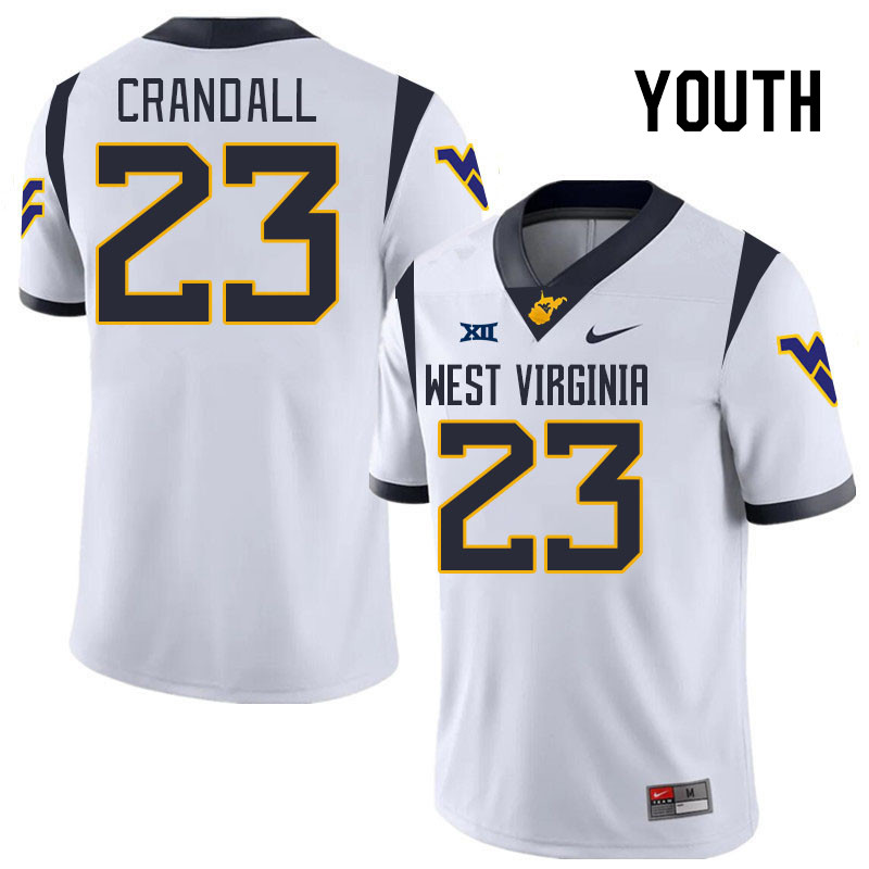 Youth #23 TJ Crandall West Virginia Mountaineers College 2024 New Uniforms Football Jerseys Stitched